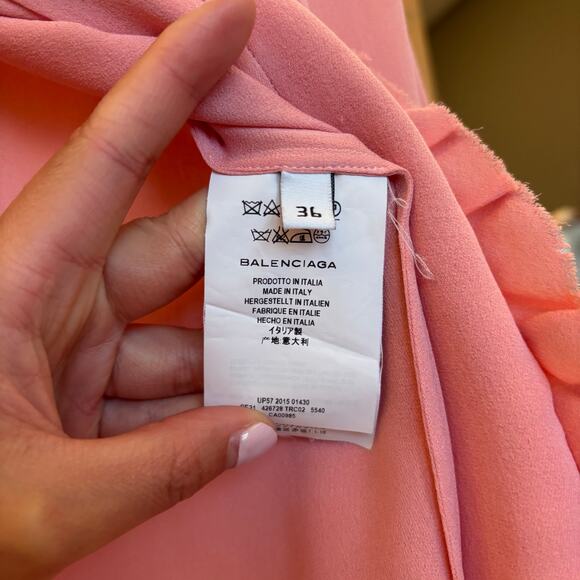 Balenciaga baby pink silk ruffled blouse frilly chic girly button down size 36 - Picture 7 of 9